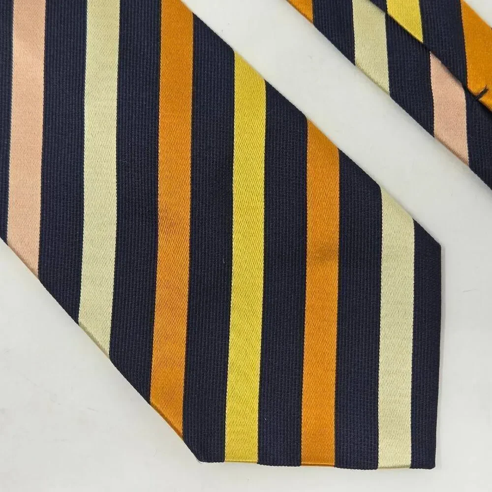 PAUL SMITH SILK TIE BLACK ORANGE YELLOW PINK STRIPE SATIN TEXTURED 4